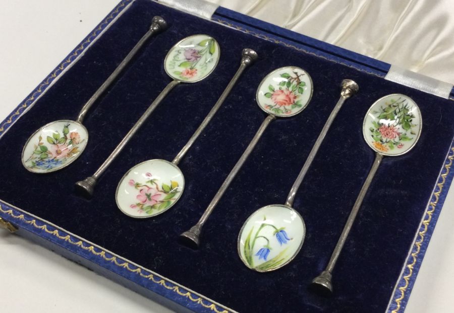 An attractive set of six silver and enamelled spoo - Bild 2 aus 4