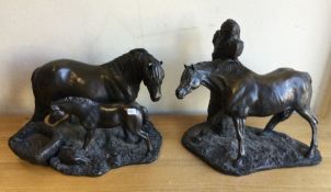 A pair of spelter figures depicting horses. Est. £