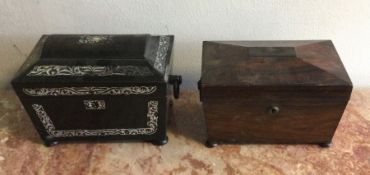 Two rosewood mounted jewellery boxes with hinged l