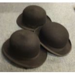 A group of three bowler hats. Various makers. Est.
