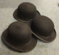 A group of three bowler hats. Various makers. Est.