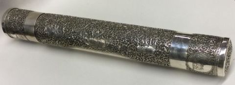 A large Judaica silver scroll holder profusely dec