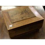 A mahogany mounted hinged top sewing box. Est. £20