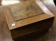 A mahogany mounted hinged top sewing box. Est. £20