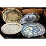 A selection of blue and white, and other meat plat