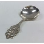 A stylish Norwegian silver pierced caddy spoon. Ap