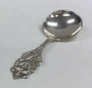 A stylish Norwegian silver pierced caddy spoon. Ap