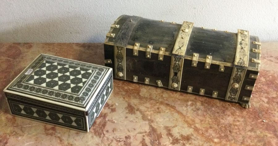 Two ivory mounted jewellery boxes. Est. £20 - £30.