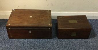 A rosewood inlaid box together with one other. Est