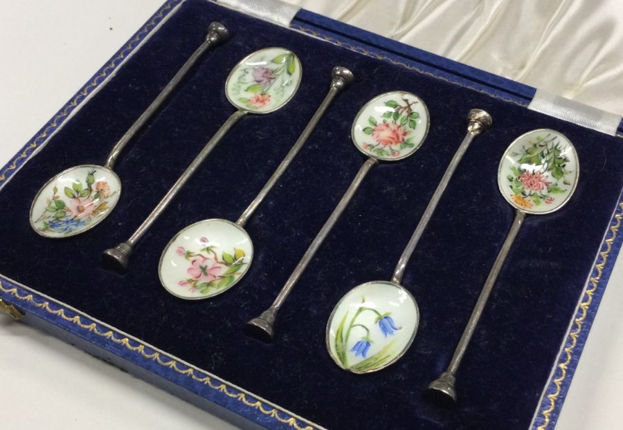 An attractive set of six silver and enamelled spoo - Bild 4 aus 4