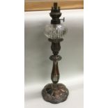 An Old Sheffield Plated oil lamp with glass reserv