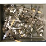 A large collection of silver plated cutlery. Est.