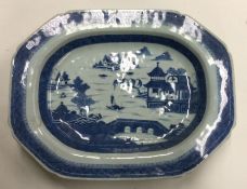 A blue and white Nanking dish with cut corners dec