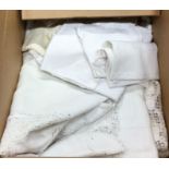 A box containing lace and other materials. Est. £1