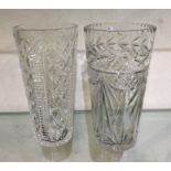 A Waterford glass vase together with a tall tapering cut glass vase. Est. £25 - £35.