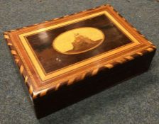 A Continental inlaid sewing box with fitted interi