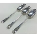 A set of three George I rat tail silver tablespoon