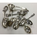 A heavy collection of fiddle pattern silver teaspo