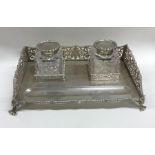 An attractive Victorian silver double inkstand wit