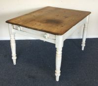 A painted pine single drawer table. Est. £30 - £50
