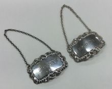 A pair of silver wine labels for 'Brandy'. Birming