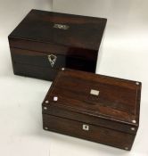 A hinged top rosewood caddy together with one othe