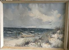 BERGMAN: A framed oil on canvas depicting a windy