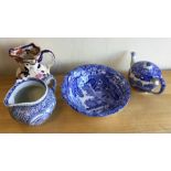 A Spode blue and white teapot together with a Maso