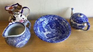 A Spode blue and white teapot together with a Maso