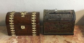 A Boulle domed top letter box. Est. £30 - £50.