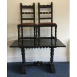 A Jacobean style table together with two matching