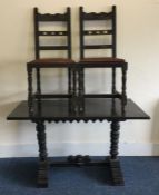 A Jacobean style table together with two matching