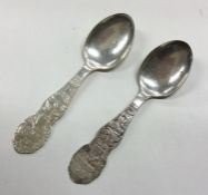 A good pair of Norwegian silver spoons decorated w