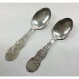A good pair of Norwegian silver spoons decorated w
