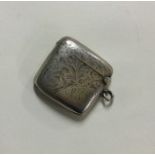 An engraved silver hinged top vesta case. Birmingh