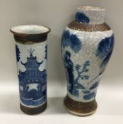 A large Chinese crackleware vase decorated with fi