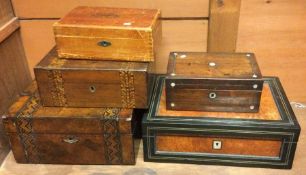 A group of five inlaid wooden tea caddies. Est. £3