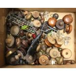 A box containing old wooden and other knobs. Est.