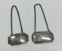 Two modern silver wine labels for 'Sherry'. Approx