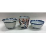 Two Chinese blue and white tea bowls. Signed to ba