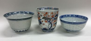 Two Chinese blue and white tea bowls. Signed to ba