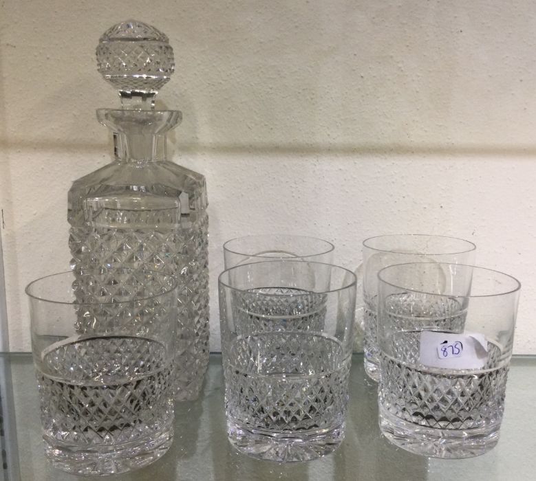 A good glass whisky decanter together with a set o