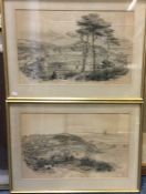 A pair of framed and glazed lithograph prints depi