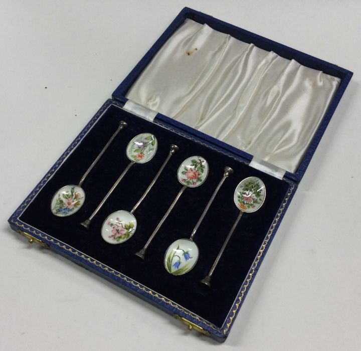 An attractive set of six silver and enamelled spoo - Bild 3 aus 4