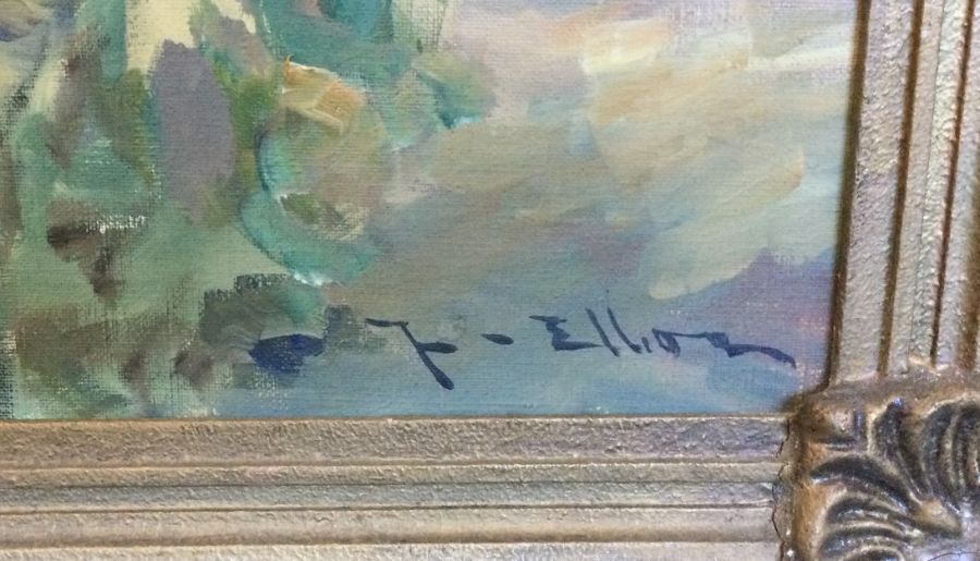 F ELLIS?: A gilt framed oil on canvas depicting a - Image 4 of 4