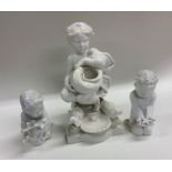 A white glazed pottery figure of a child together