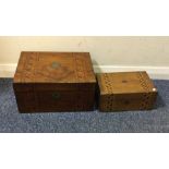 A mahogany inlaid box together with one other. Est