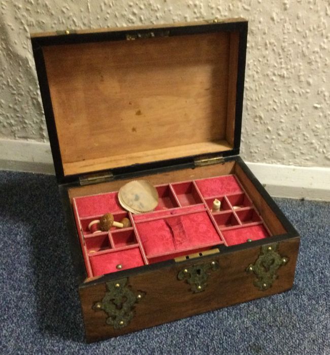 A walnut and brass inlaid box with fitted interior - Image 2 of 2