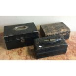 A group of three leather jewellery boxes. Est. £15