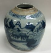 A Chinese blue and white crackleware jar of typica